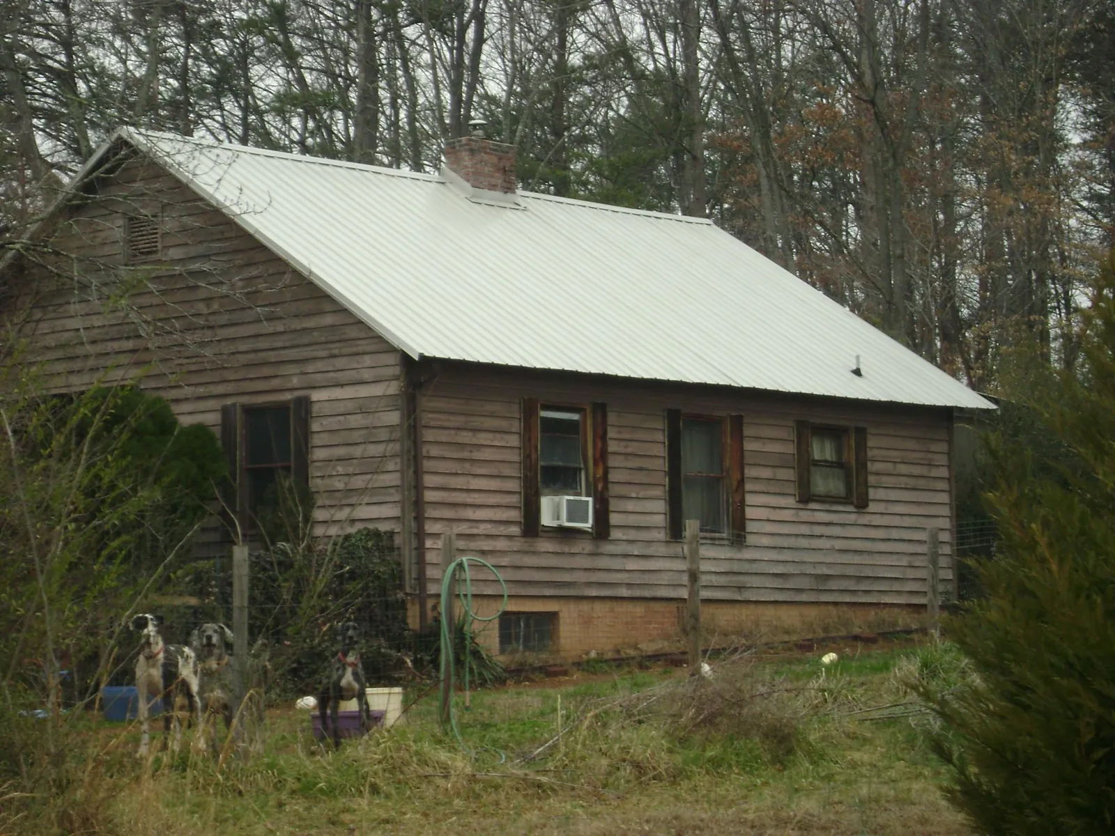 White metal roof on an old wood sided farmhouse, from a Metal Roof Installation job in Trafalgar